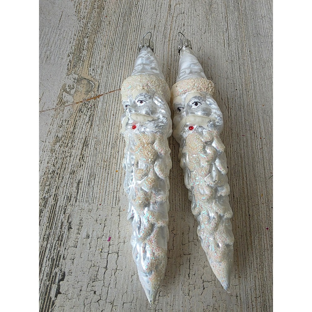 Vintage Germany glitter Santa beard pencil glass ornament sparkle white‎ tree